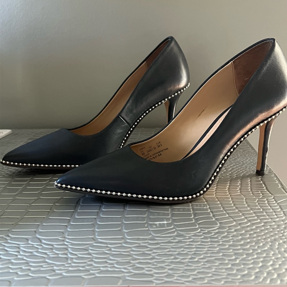 Elegant Coach SAMANTHA Black Heels with Beaded Detailing